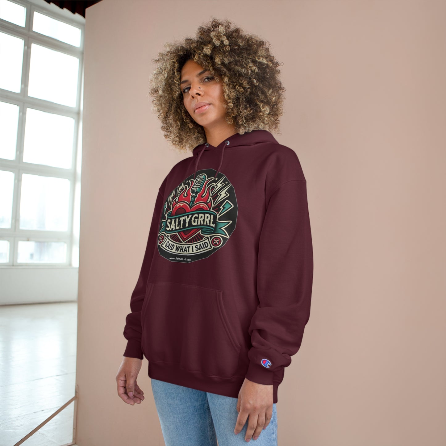 Salty Grrl Champion Hoodie - Artistic Graphic Pullover
