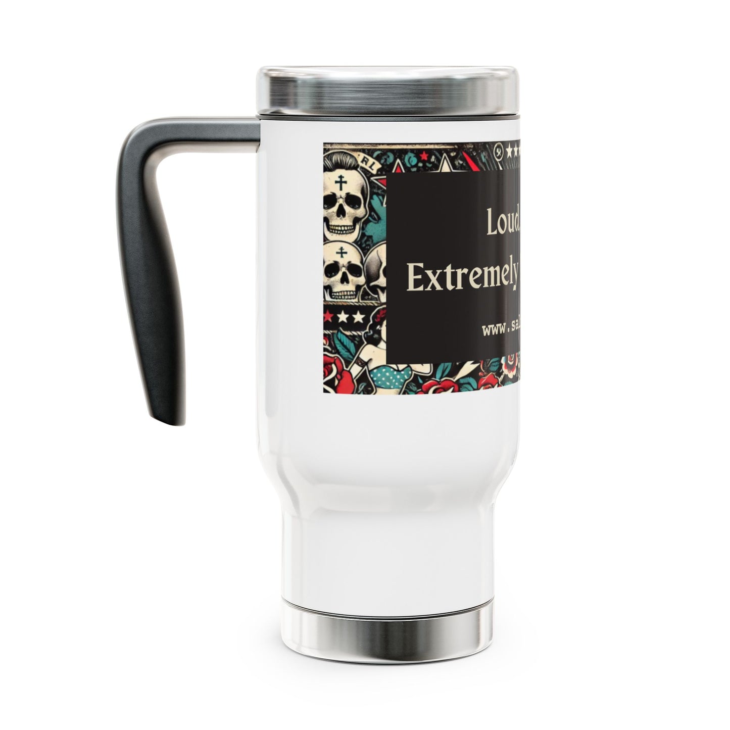 Salty Grrl Says Stainless Steel Travel Mug with Handle, 14oz