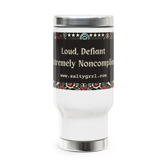 Salty Grrl Says Stainless Steel Travel Mug with Handle, 14oz